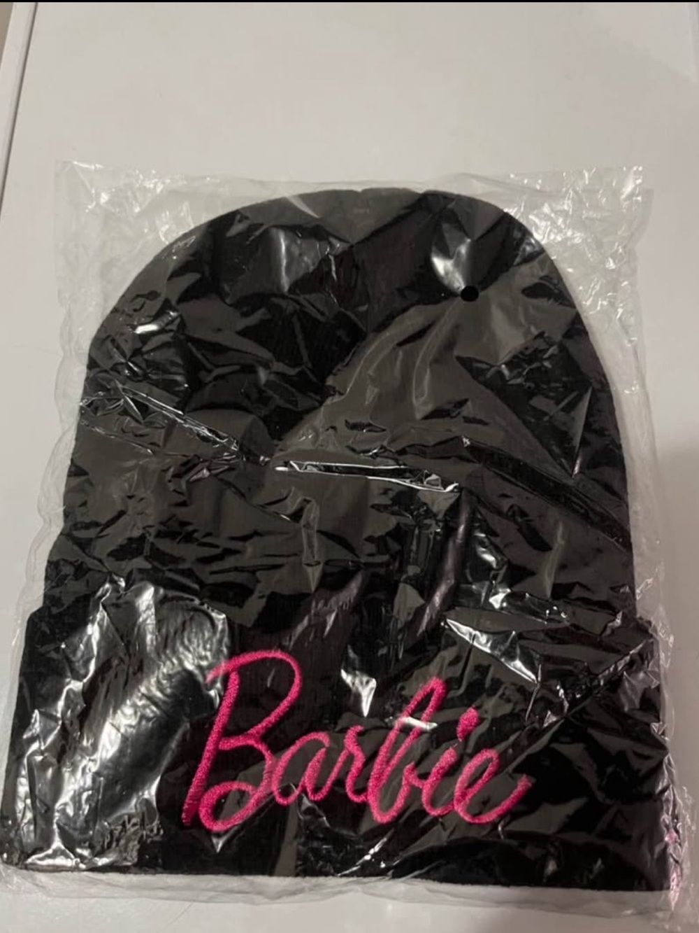 Barbie Black Beanie with Pink Embroidered Script